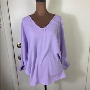 eesome Women’s Sz S relaxed smocked cuffs Lilac V-Neck Balloon Sleeve Gauzy top